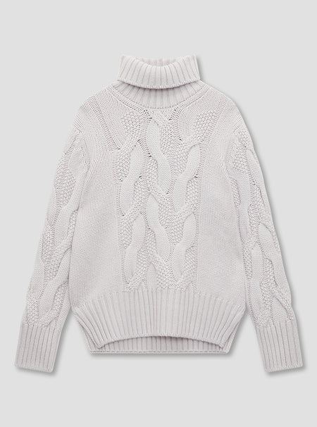 Grey Roll Neck Cable Knit